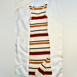 Striped Bodycon Sleeveless Knit Dress with Leg Slit